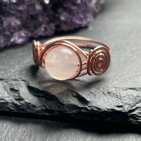 Natural Moonstone Bare Copper Wrapped Ring - Picture 1 of 14